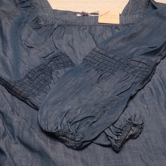 Lauren Conrad Indigo Medium Lightweight Denim Square Neck Blouse - Picture 5 of 5